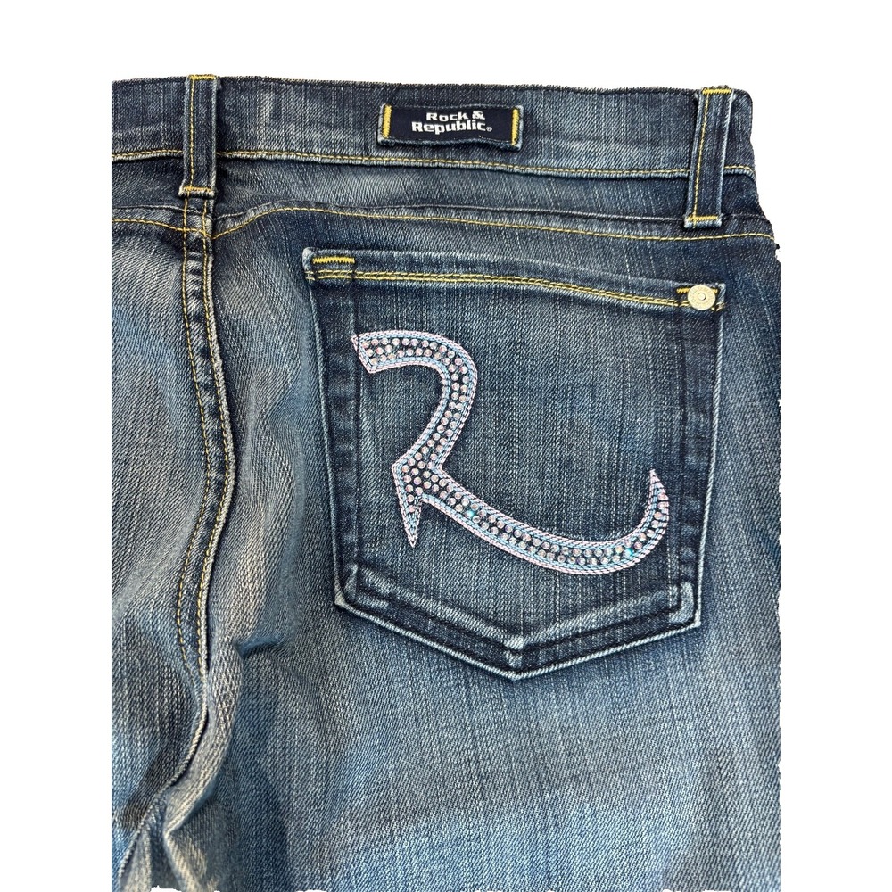 ROCK & REPUBLIC Swarovski crystal roth jeans womens' size 32x 31 like new, party